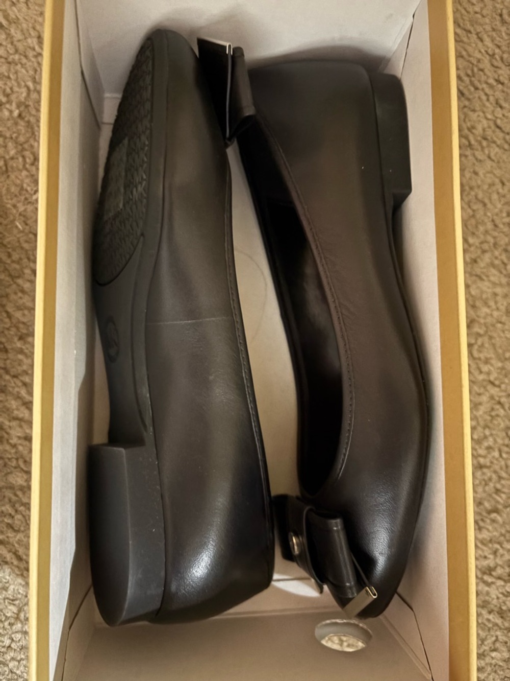 Michael Kors Black Leather Bow Toe Flats with Logo Accent - Picture 2 of 3